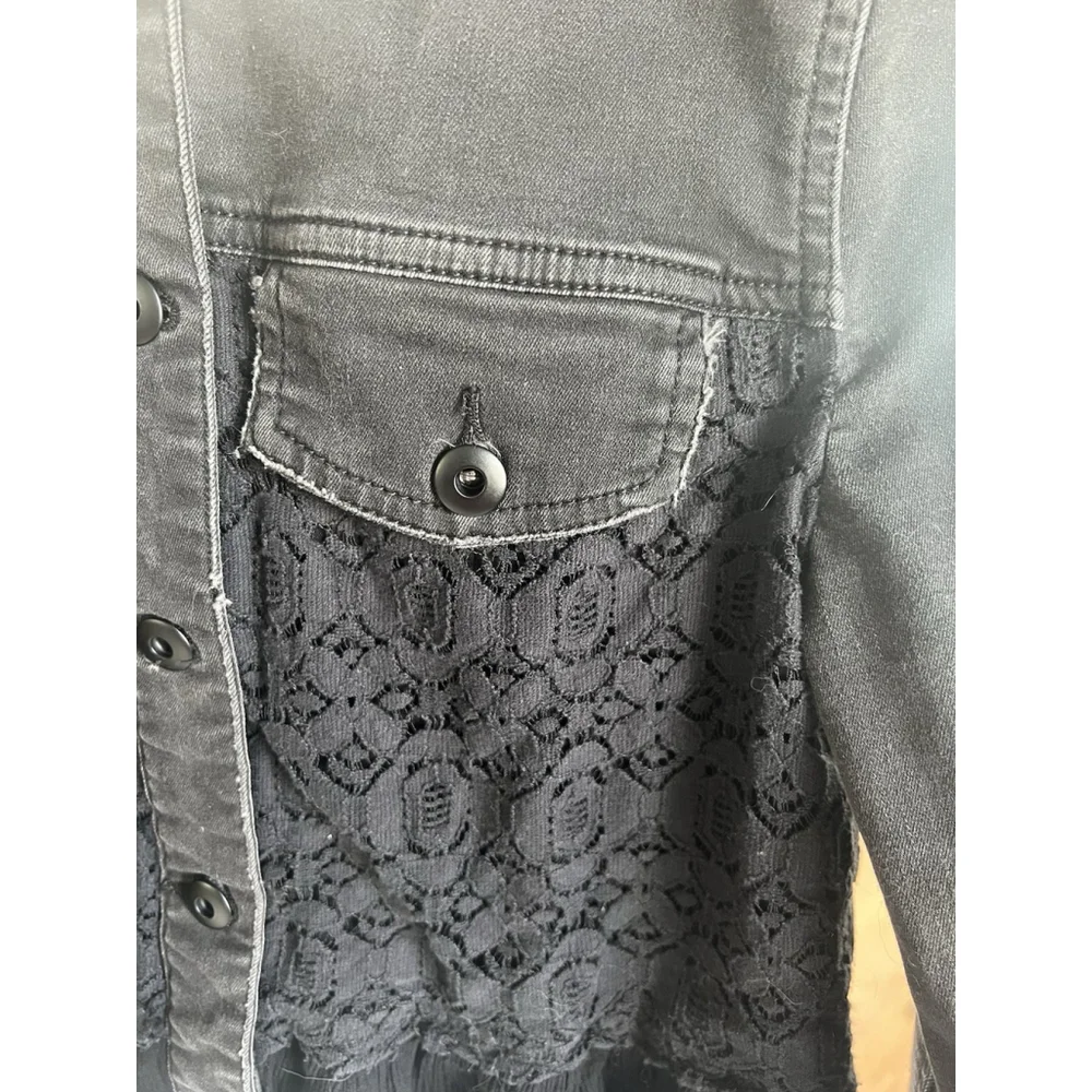 Free People Multi Textured Jacket Womens Size 2 Distressed Button Up GUC - Picture 5 of 16